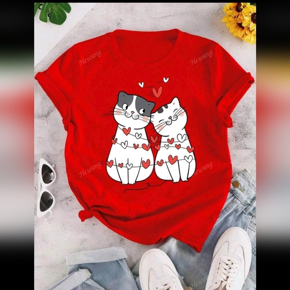 SHEIN Tops - Cat Lovers Valentines Shirt